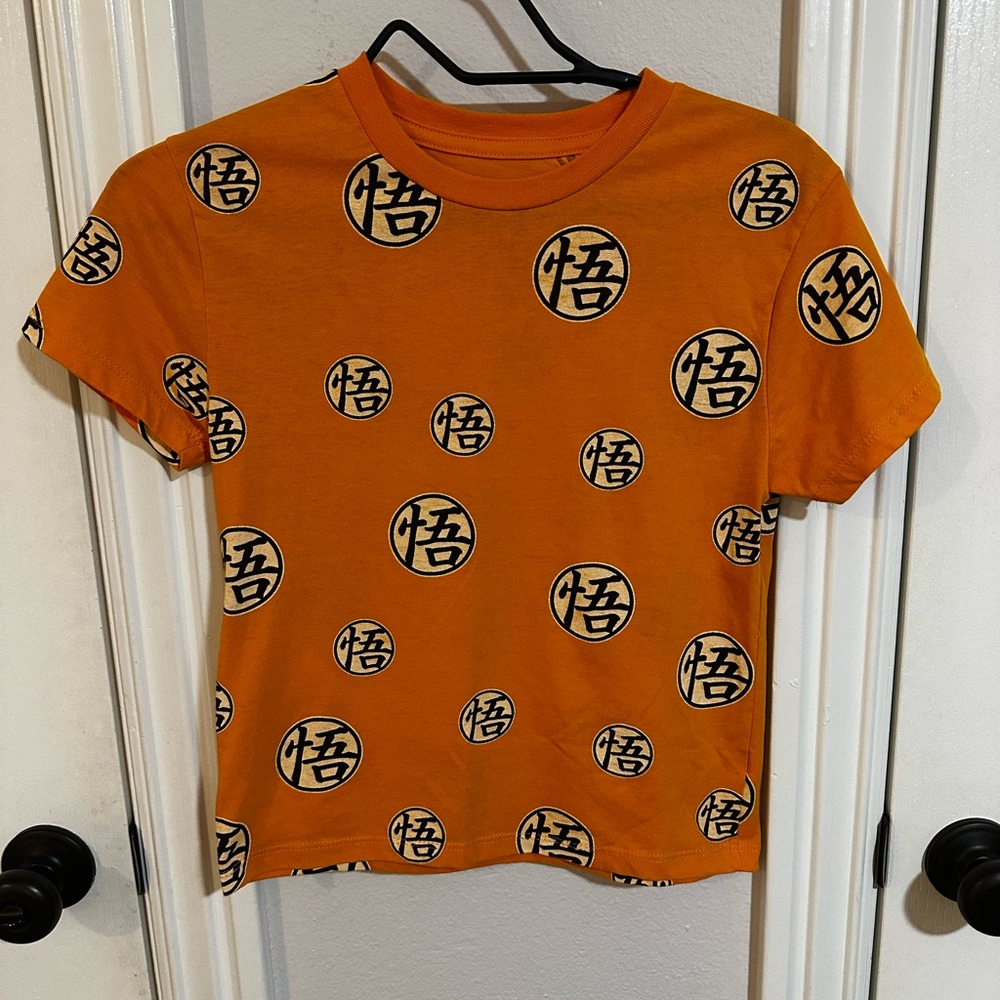 Dragon Ball Z Goku Kanji All Over Print Tee Youth M 8 Orange Anime Baby Tee